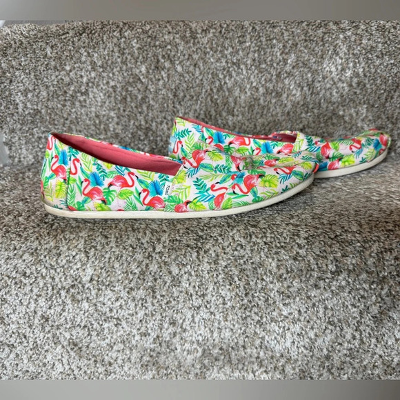 TOMS X Paper Source Limited Editon Flamingo Alpargata Canvas Slip On Shoes W11 - Picture 6 of 8